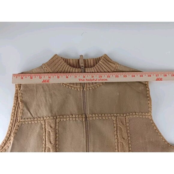 Designer Studio Originals Suede Zipper Vest Womens XL Tan Brown Cable Knit - Picture 7 of 9